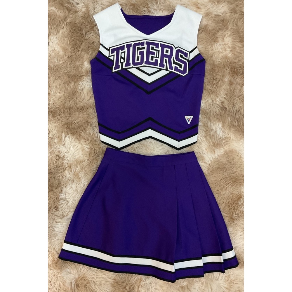 Vintage 1999 Varsity Spirit Fashions Tigers Cheerleader Uniform Set Purple S